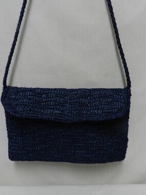 Vintage Genie Raffia Shoulder Bag Clutch Purse bag blue Convertible handbag